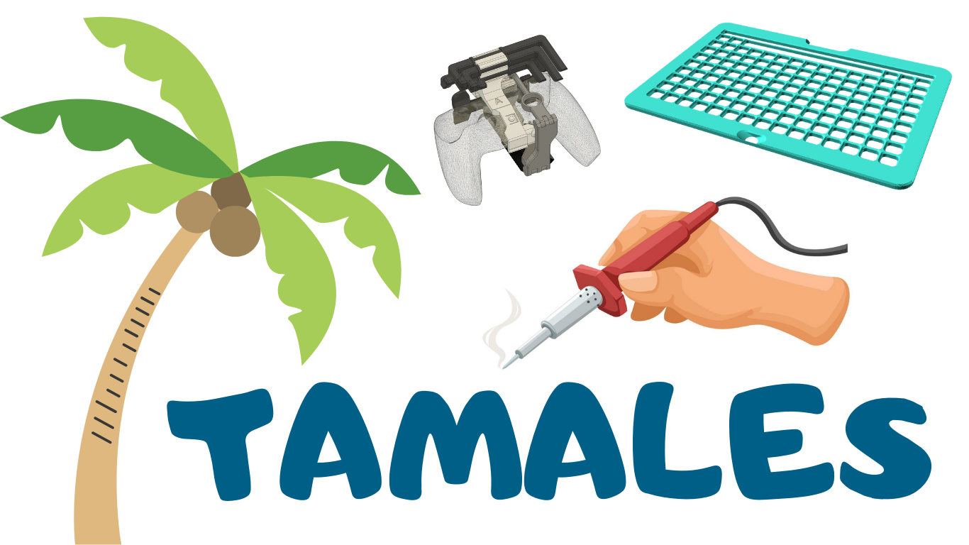 TAMALES palm tree text logo with some 3D printing and soldering.