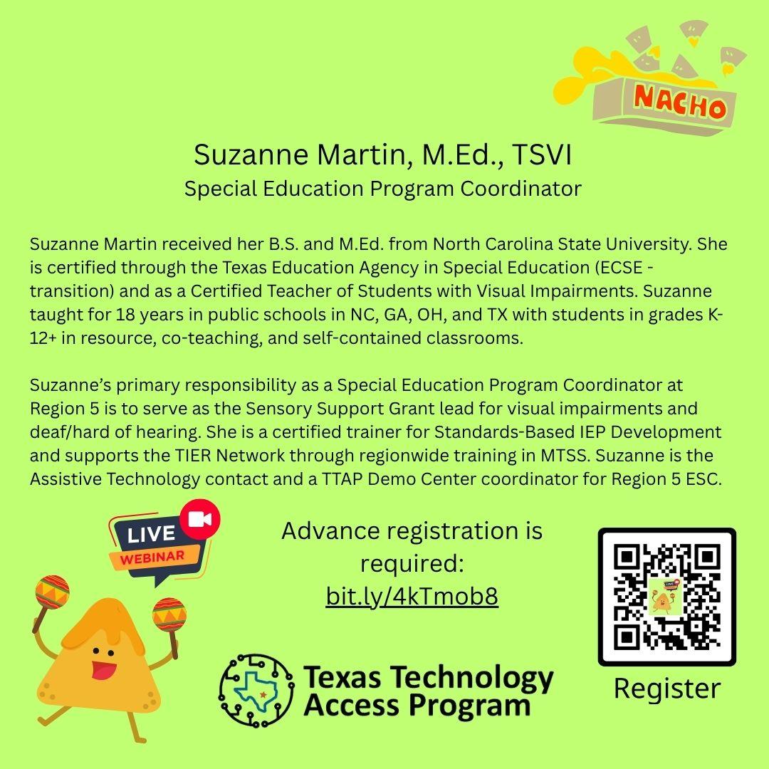 Nacho Average Tech: Dipping into Assistive Solutions July 10 Webinar with QR code
