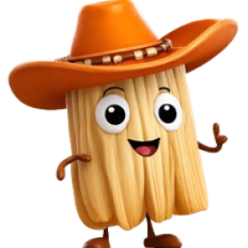 TAMALE log of cartoon tamale in a cowboy hat