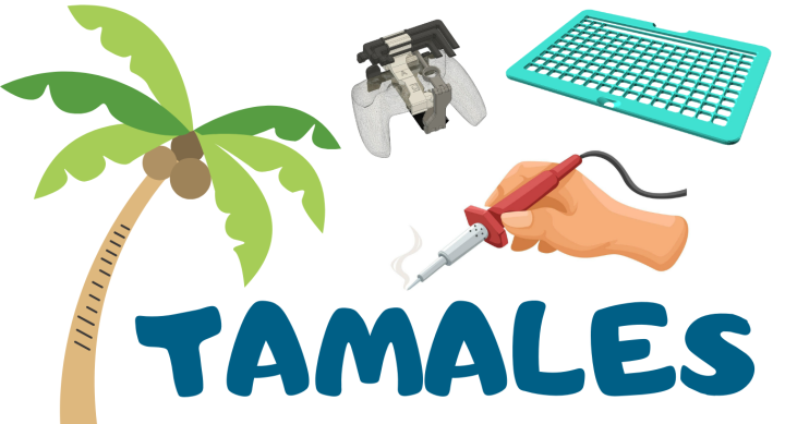 TAMALES palm tree text logo with some 3D printing and soldering.